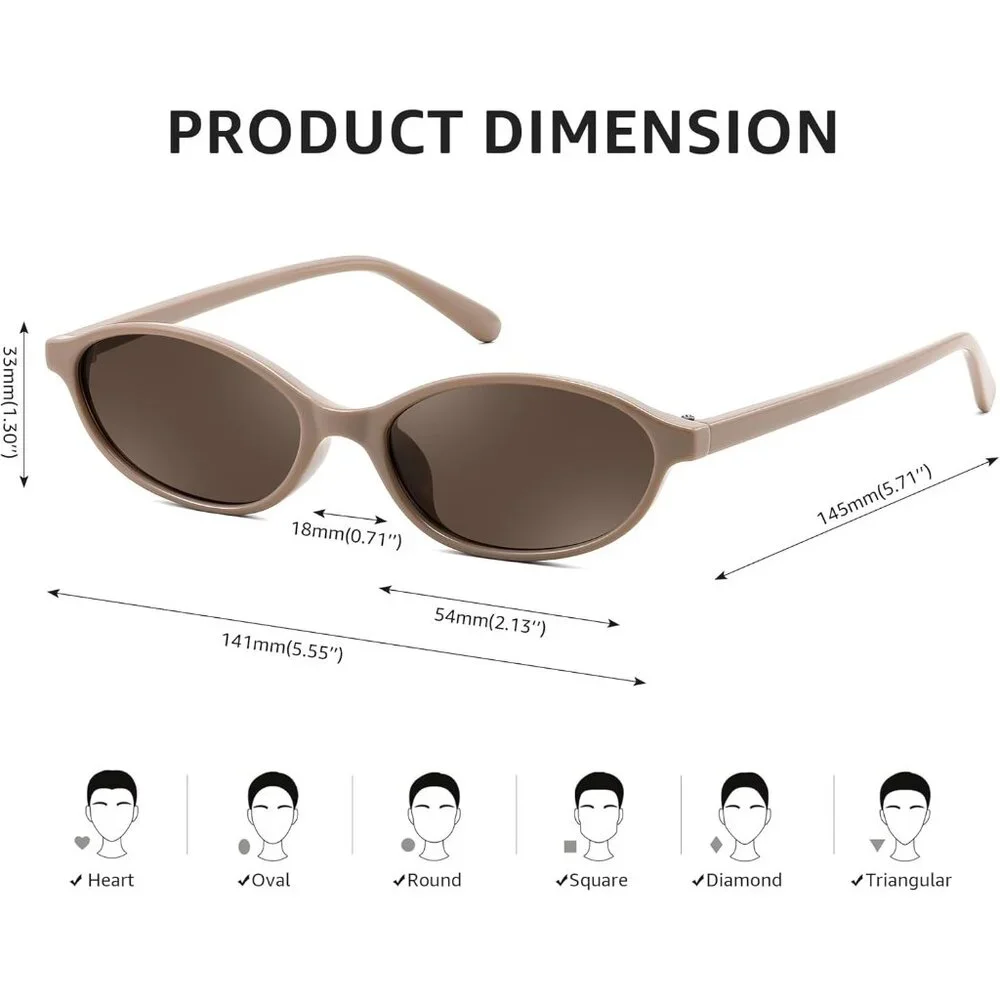 Women's Oval Sunglasses Eye Narrow Brown Trendy plastic frames Sunnies Shades